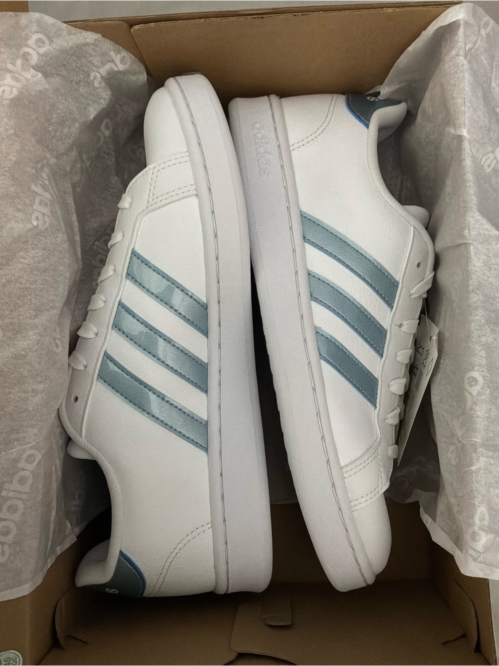 Adidas Grand Court Sneakers White/Iridescent Blue - Women’s Size 9.5 US (EU 42)